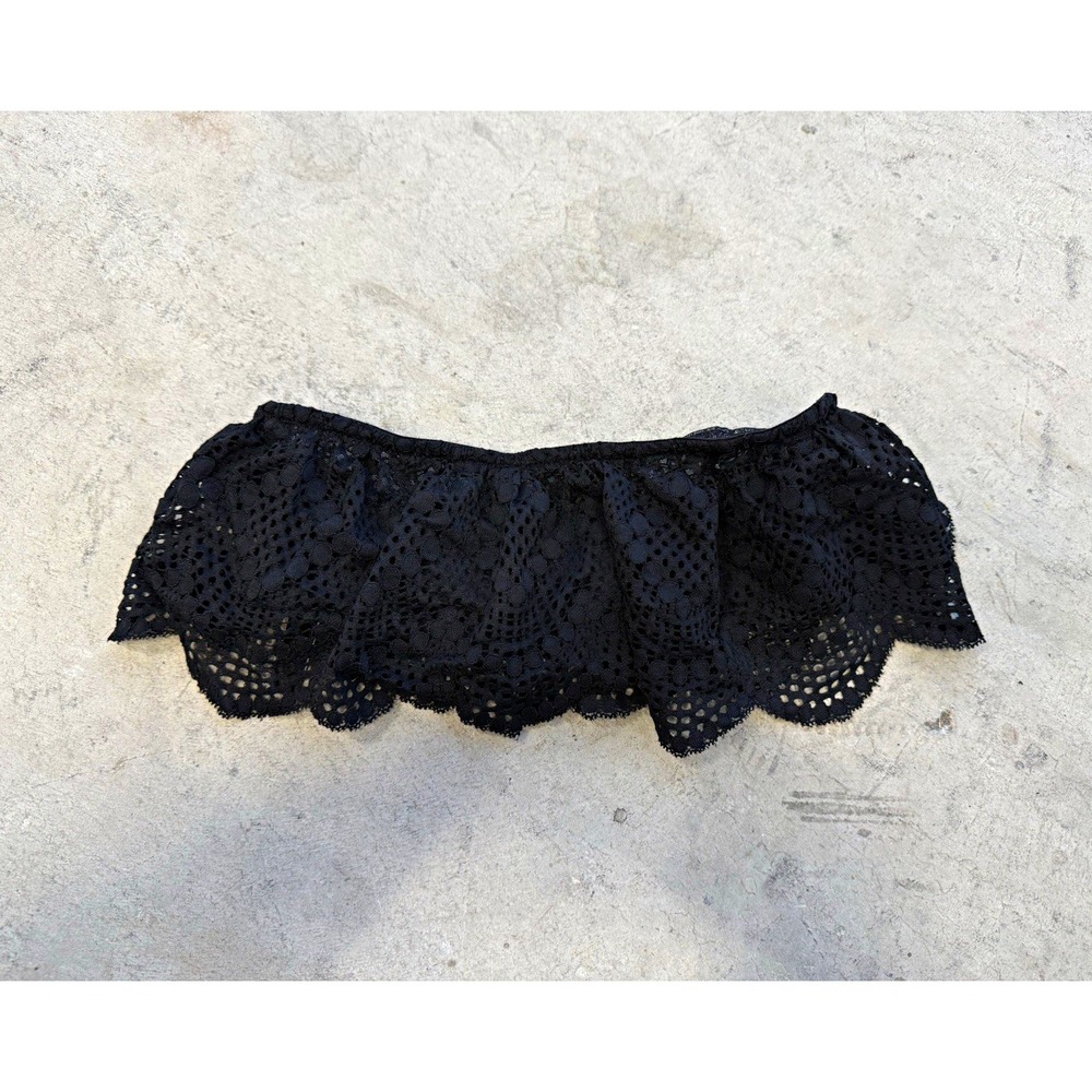 Victoria's Secret XS Black Lace Flounce Bandeau Bralette Strapless 361647